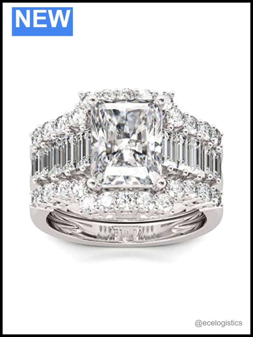 Jeulia 3 PC Radiant Cut Wedding Ring Set 925 Sterling Silver Cubic Zirconia